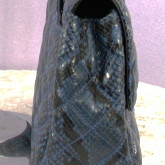 Michael Kors Quilted Snake-Embossed Shoulder Bag Blue Black Chain Strap NWOT - Picture 6 of 14